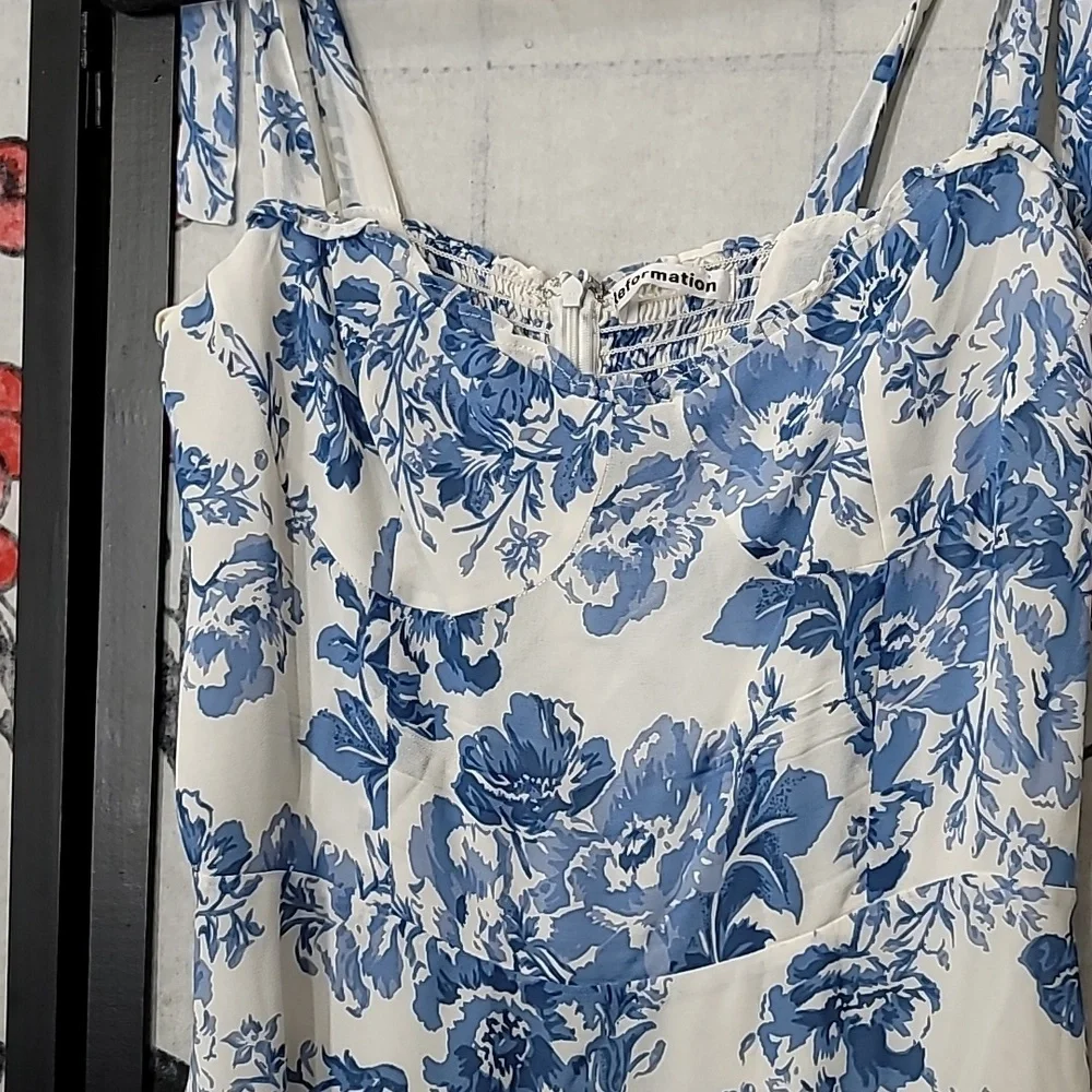 Reformation Nikita Olympia Blue White Floral Print Dress Size 10 - Picture 8 of 12